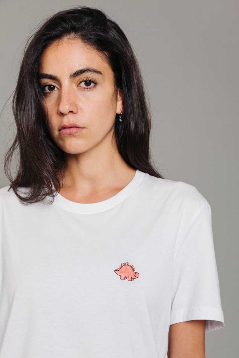 Weißes Biobaumwoll Shirt mit Dino Stick Kreuzueber