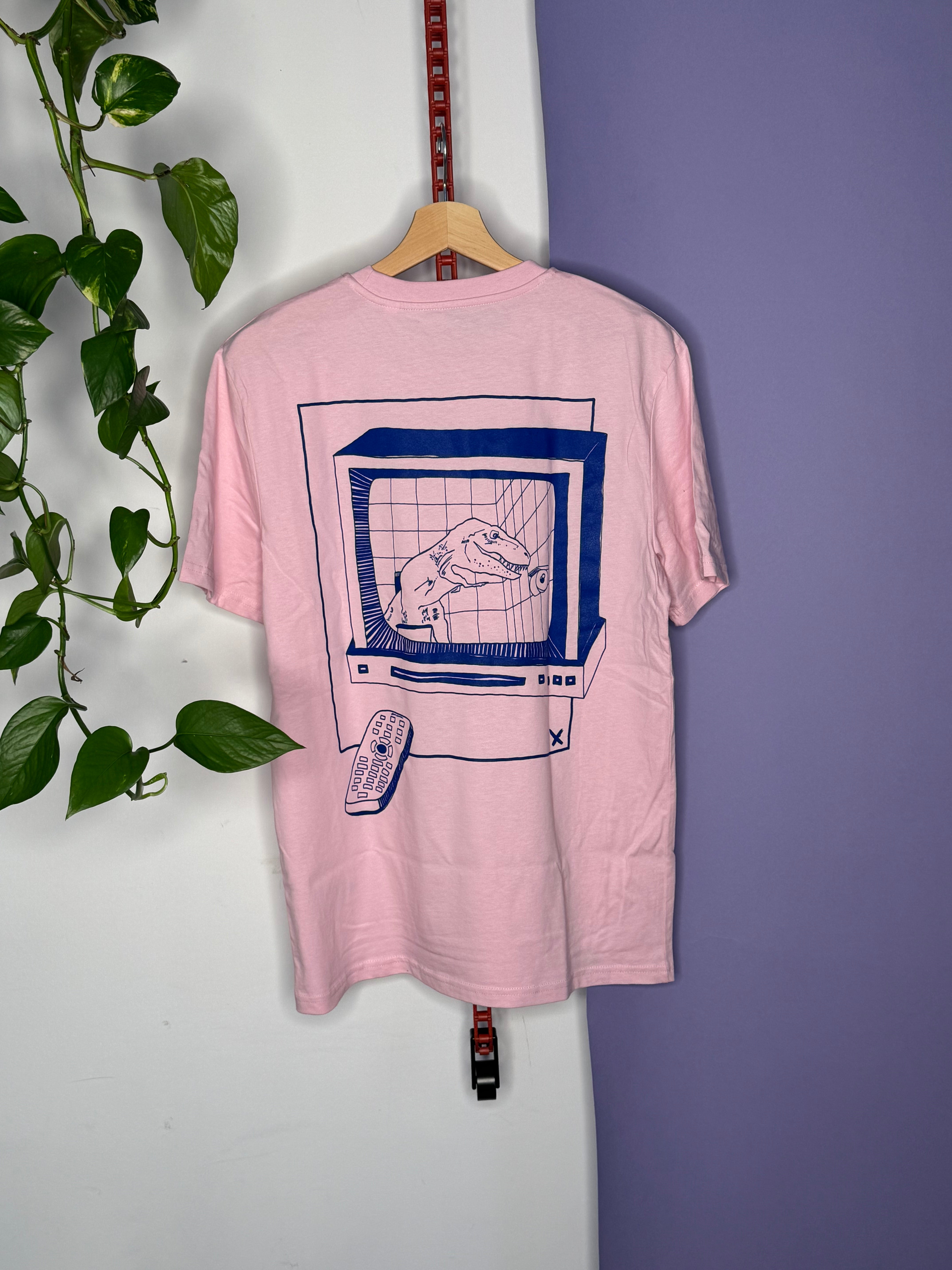 KLO TIRY Unisex Dino T-Shirt ROSA mit Blauen Druck