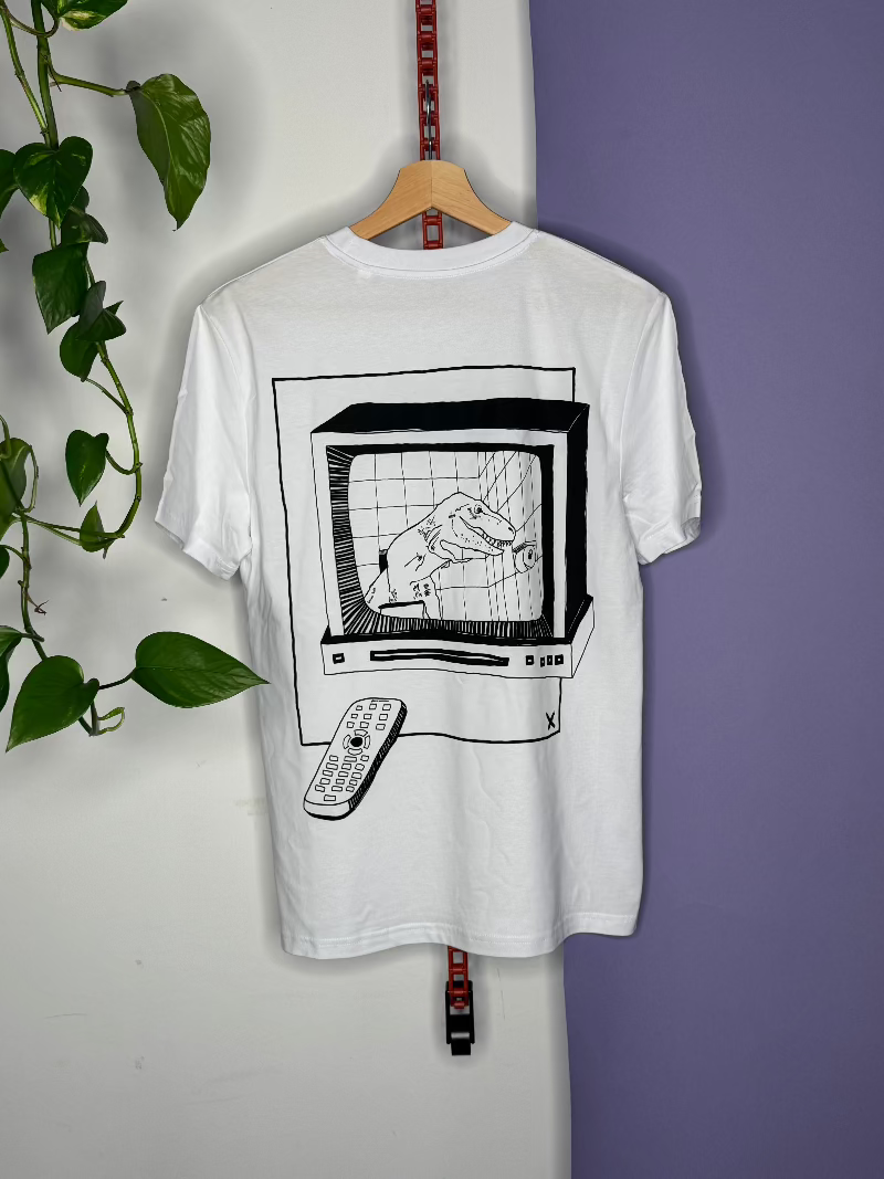 KLO TIRY Unisex Dino T-Shirt Weiss mit Schwarzem Druck
