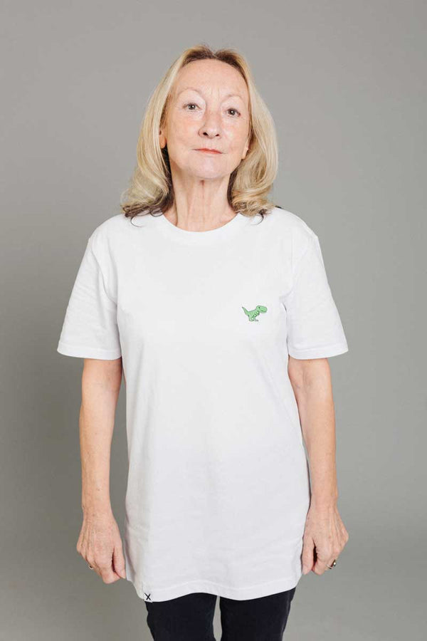 TIRY Unisex Dino T-Shirt Weiss Fair Vegan und Nachhaltig Kreuzueber